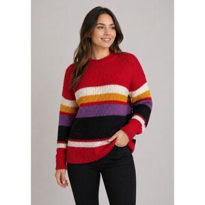 Alpaca Wool Blend Sanctuary Over The Rainbow Striped Sweater Red Long Sleeve XS